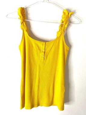 J. Crew Scrunchie Strap Henley Tank Vintage Rib Yellow Soft Stretch Top